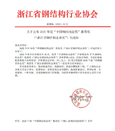 2020年度“中国钢结构金奖”推荐奖出炉 杭萧钢构多个项目在列(图1)